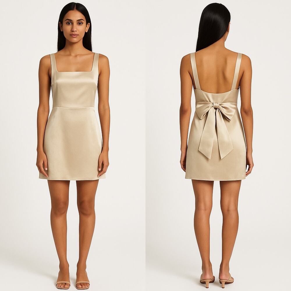 Reformation Riviera Silk Satin Bow Back Mini Dress Size 4 NWT Solid Ivory